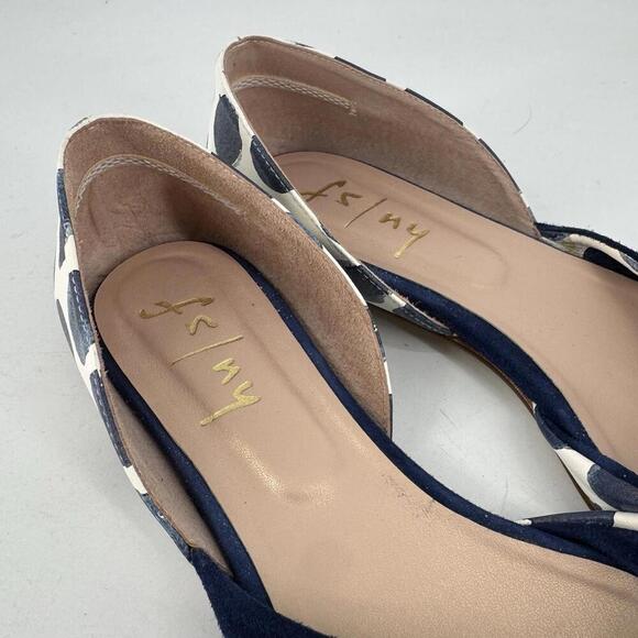Fs/ny shoes 40 10 navy blue polka dot flats open toe suede work office party - Picture 4 of 6